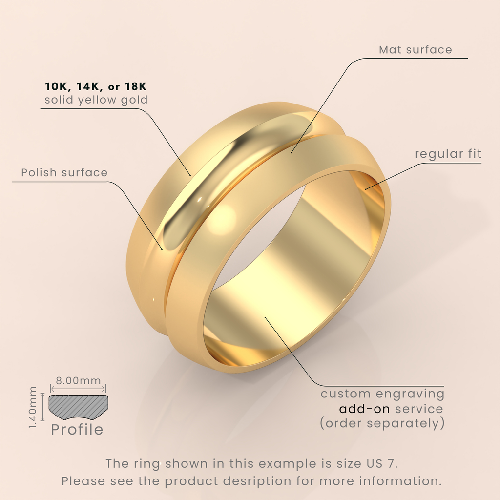 18k Men's Gold Grooved Wedding Ring – Brushed Finish Engagement & Anniversary Band for Him