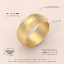 18kt Yellow Gold Men's Wedding Band, 6mm Brushed Solid Gold Ring, Classic Beveled Edge Design