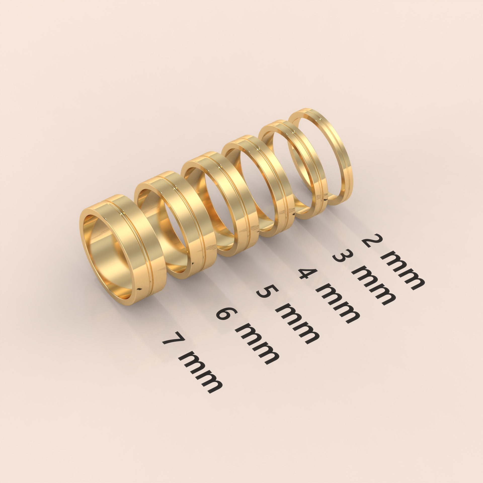 18k Solid Gold Men’s Wedding Band – 6mm Grooved Block Ring in Modern, Minimalist Design