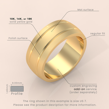 18k 7mm Solid Gold Men's Wedding Band – Matte Brushed Finish with Double Grooved Design | Real Gold Engagement Ring