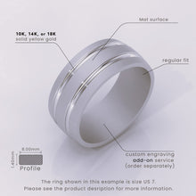 925 Sterling Silver 7mm Brushed Men's Wedding Band – Grooved Modern Style Ring for Him