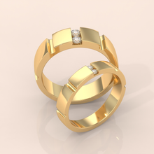 10k Gold Couple Wedding Bands – Elegant Matching Rings with Diamond Accents, Modern Geometric Anniversary or Engagement Gift