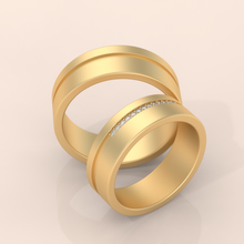 925 Sterling Silver Classic Gold Couple Rings with Diamond Accent – Matching His and Hers Wedding Bands, Elegant Promise Rings