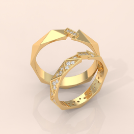 10k Gold Couple Rings – Modern Geometric Wedding Bands with Diamonds, Unique His & Hers Design