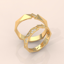 Unique Gold Couple Rings – Geometric Diamond Wedding Bands – His and Hers Matching Rings – Modern Engagement Jewelry