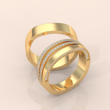 925 Sterling Silver Elegant Gold Couple Rings Set with Triple Diamond Bands – Matching Wedding or Engagement Rings for Him and Her