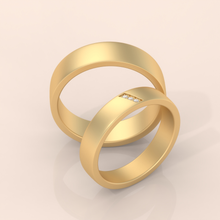10k Gold Couple Rings Set – Minimalist Matte Finish Wedding Bands with Diamond Accent for Him & Her