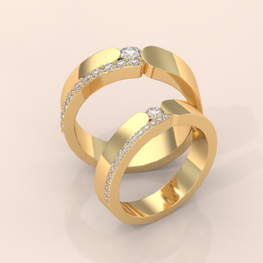 10k Gold Couple Wedding Bands – Matching Curved Design Rings with Round Cut Diamonds, Engagement or Anniversary Set