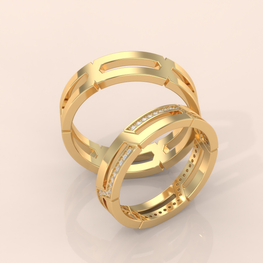 10k Gold Couple Rings – His and Hers Geometric Matching Wedding Bands with Diamond Accents, Unique Anniversary Gift