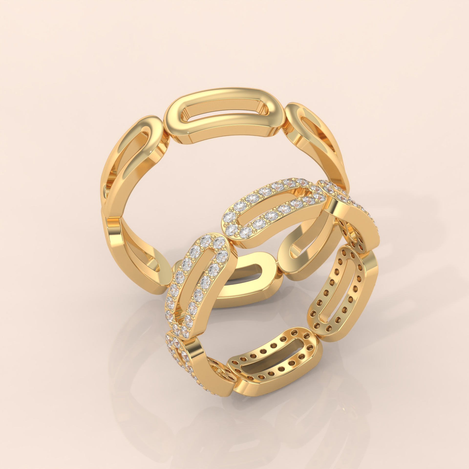 10k Gold Couple Wedding Bands – Unique Chain Link Rings with Diamonds, Matching Engagement Set
