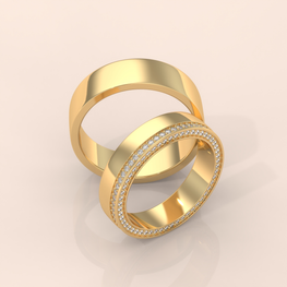 10k Gold Couple Wedding Bands – Matching Rings with Diamond Halo Detail, Minimalist Engagement or Anniversary Set
