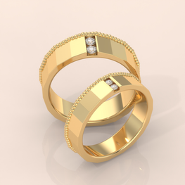 10k Gold Couple Rings – Geometric Matching Wedding Bands with Diamond Accents, Modern Anniversary Gift Set