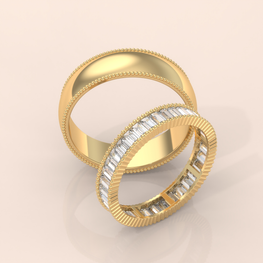 10k Gold Couple Wedding Bands – Matching Rings with Diamond Details, Perfect Promise or Anniversary Gift for Couples