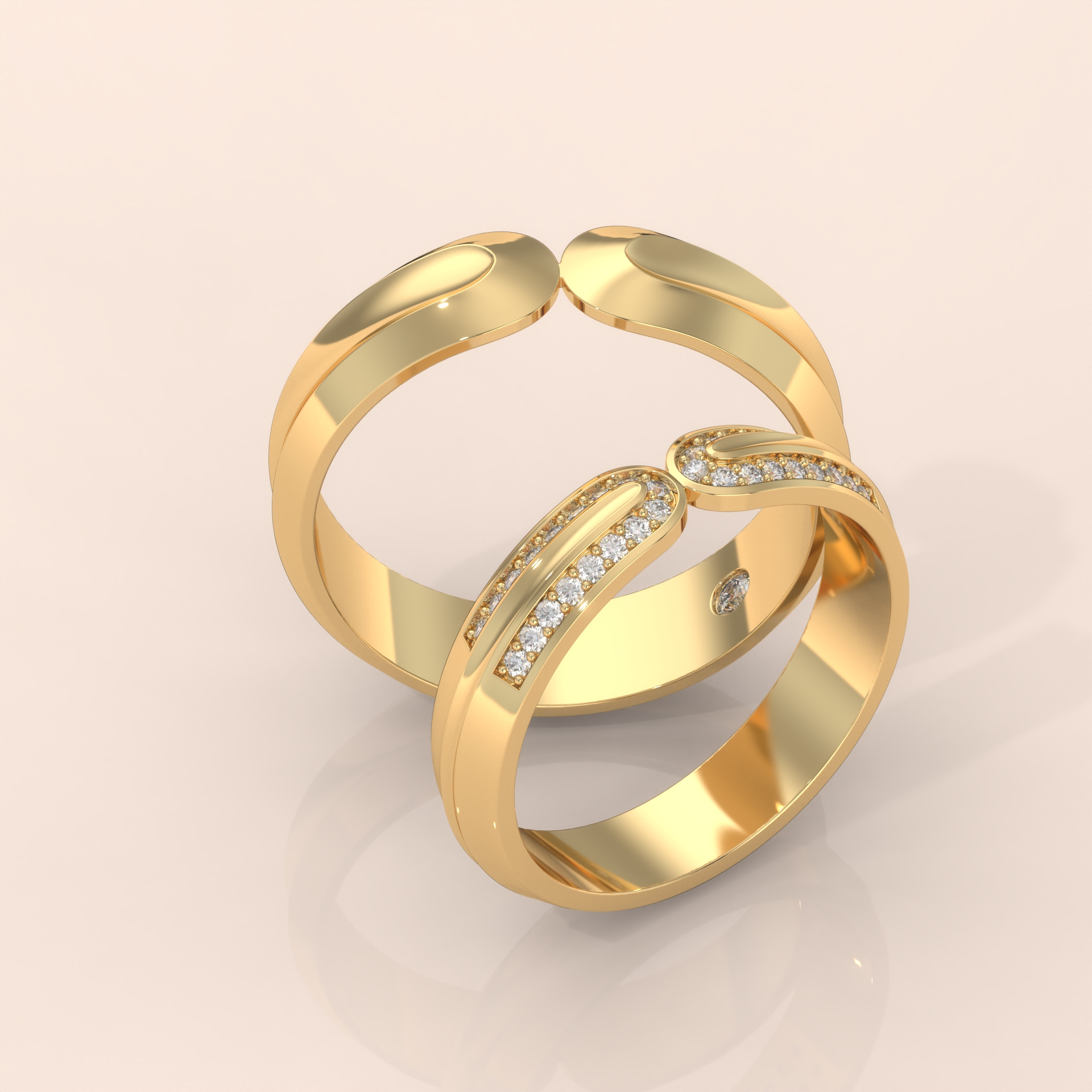 10k Gold Couple Wedding Bands – Matching Elegant Rings with Diamond Accents, Perfect for Engagement or Anniversary
