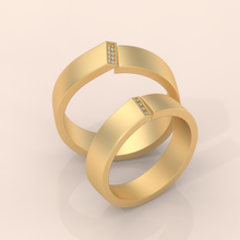 10k Gold Couple Wedding Bands – Minimalist His and Hers Rings with Diamond Detail, Modern Engagement Set