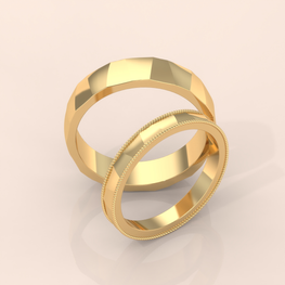 10k Gold Couple Ring Set – Handmade Faceted Wedding Bands with Beaded Edge, Classic Anniversary Jewelry