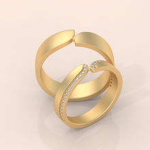 925 Sterling Silver His and Hers Gold Rings – Split Design with Diamond Accents, Unique Wedding Bands