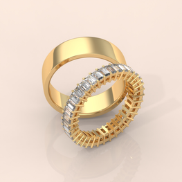 10k Gold Couple Rings Set – Classic Plain Band and Diamond Eternity Ring, Elegant Wedding Bands
