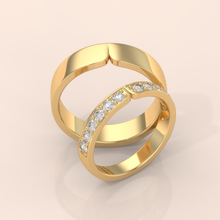 10k Gold Couple Rings Set – Matching His and Hers Wedding Bands with Diamond Accents, Heart Split Design
