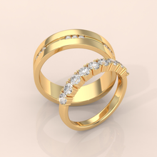 10k Gold Couple Ring Set – Geometric Stair-Inspired Bands with Diamonds, Modern His & Hers Design