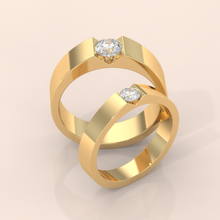 10k Gold Couple Ring Set – Matching Bands with Solitaire Diamond, Ideal Wedding or Engagement Gift for Couples
