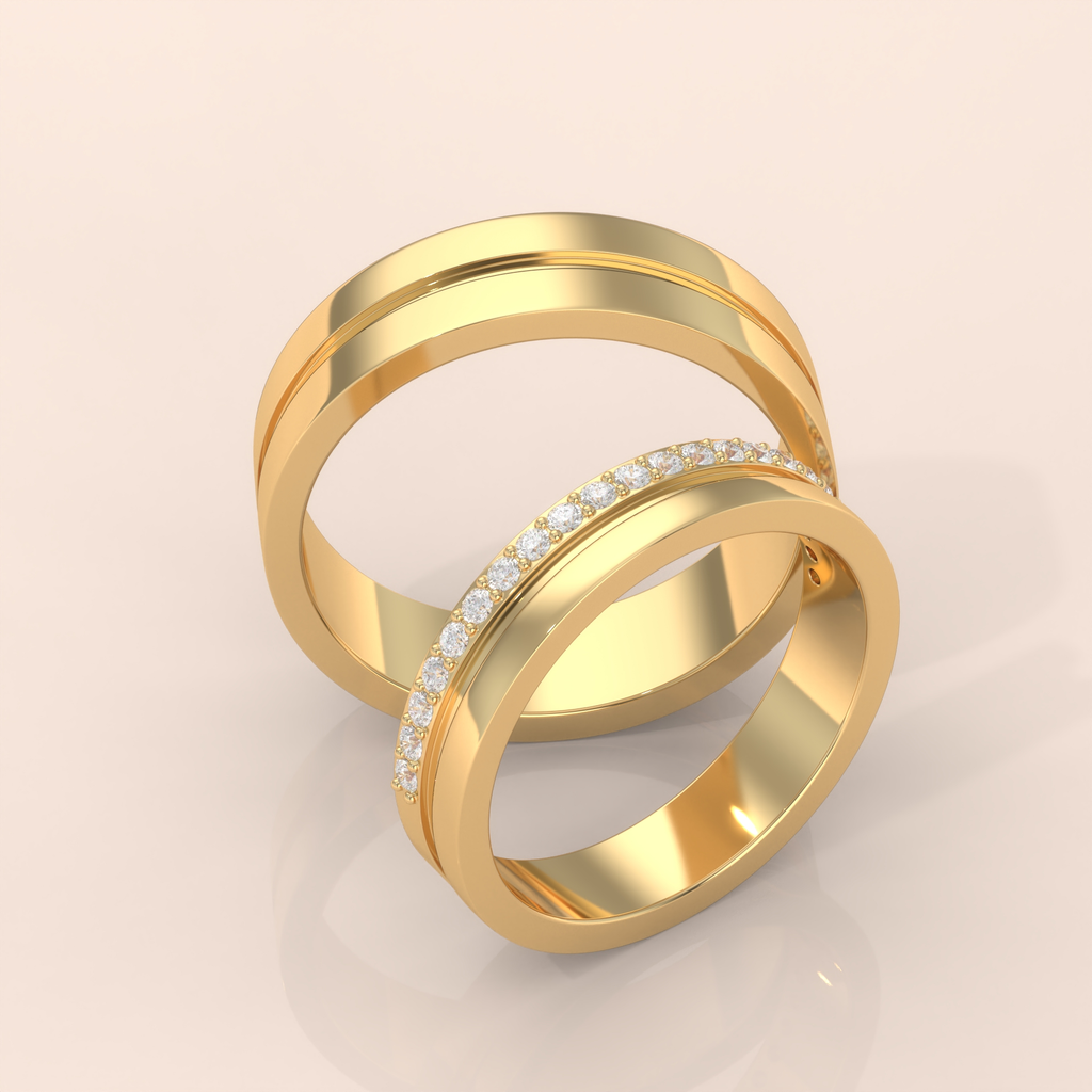 14k Gold Couple Rings – Classic Matching Wedding Bands with Diamond Accents, Elegant His and Hers Anniversary Gift (Copy)