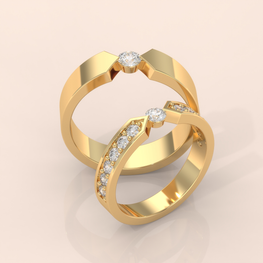 10k Gold Couple Bands – Modern Matching Yellow Gold Rings with Diamonds, Engagement and Promise Set