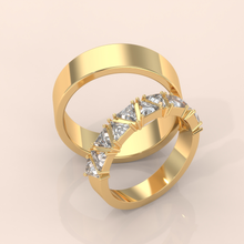 10k Gold Couple Wedding Bands – His and Hers Rings with Princess Cut Diamonds, Perfect Gift for Engagement or Anniversary