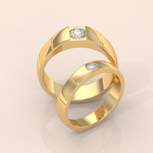 925 Sterling Silver His and Hers Matching Gold Wedding Bands with Solitaire Diamond – Modern Couple Ring Set