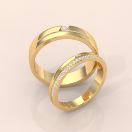 10k Gold Couple Rings – His and Hers Matching Wedding Bands with Round and Pavé Diamonds, Elegant Gift Set
