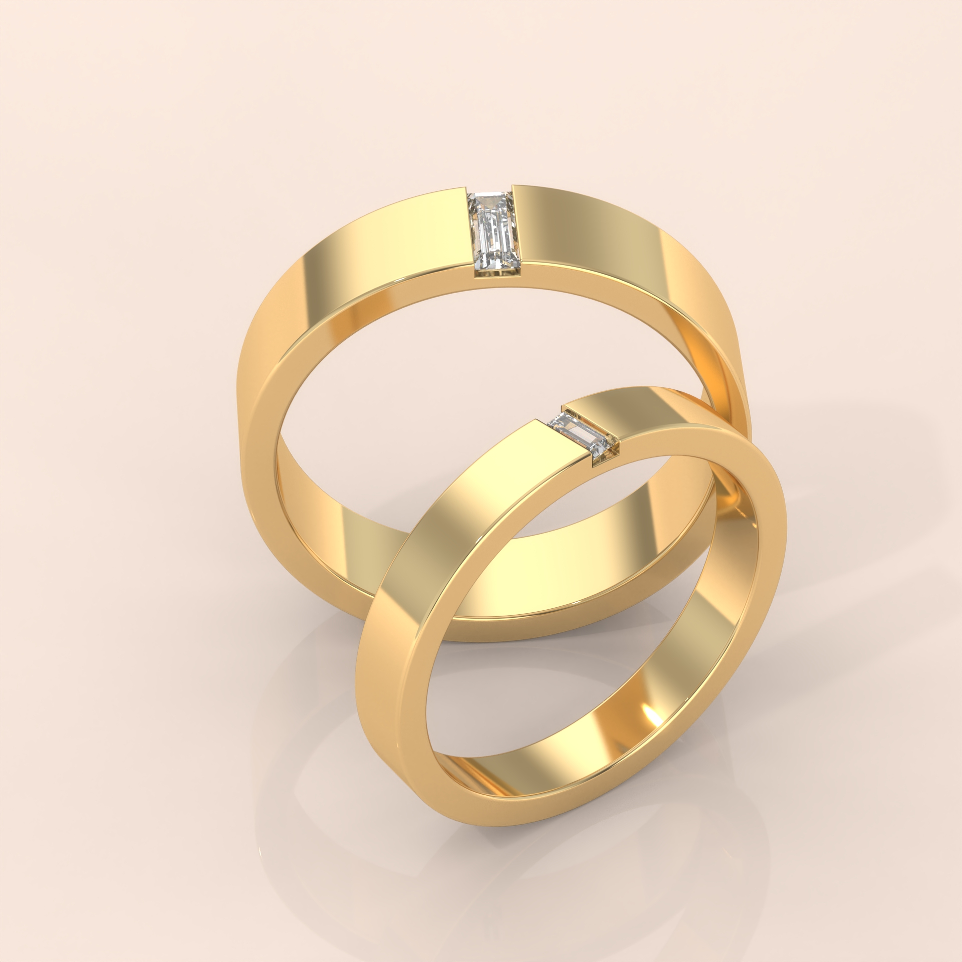 10k Gold Couple Wedding Bands – His and Hers Matching Rings with Baguette Diamonds, Elegant Anniversary Jewelry