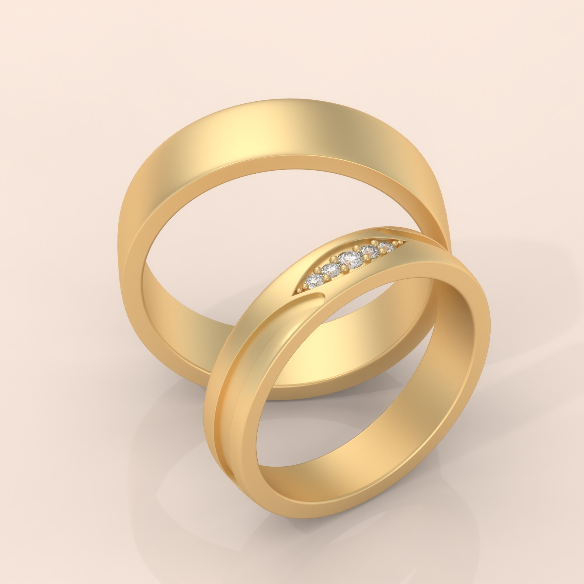 10k Gold Couple Rings Set – Minimalist Matching Bands with Diamond Accents, Promise or Engagement Jewelry