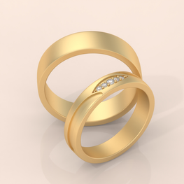 10k Gold Couple Rings Set – Minimalist Matching Bands with Diamond Accents, Promise or Engagement Jewelry