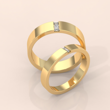 925 Sterling Silver Minimalist Gold Couple Rings with Baguette Diamond – Matching Wedding Bands for Him and Her