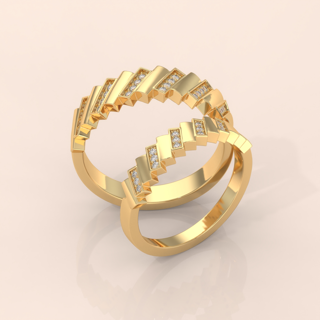 10k Gold Couple Rings – Unique Handmade Geometric Diamond Wedding Bands for Him & Her