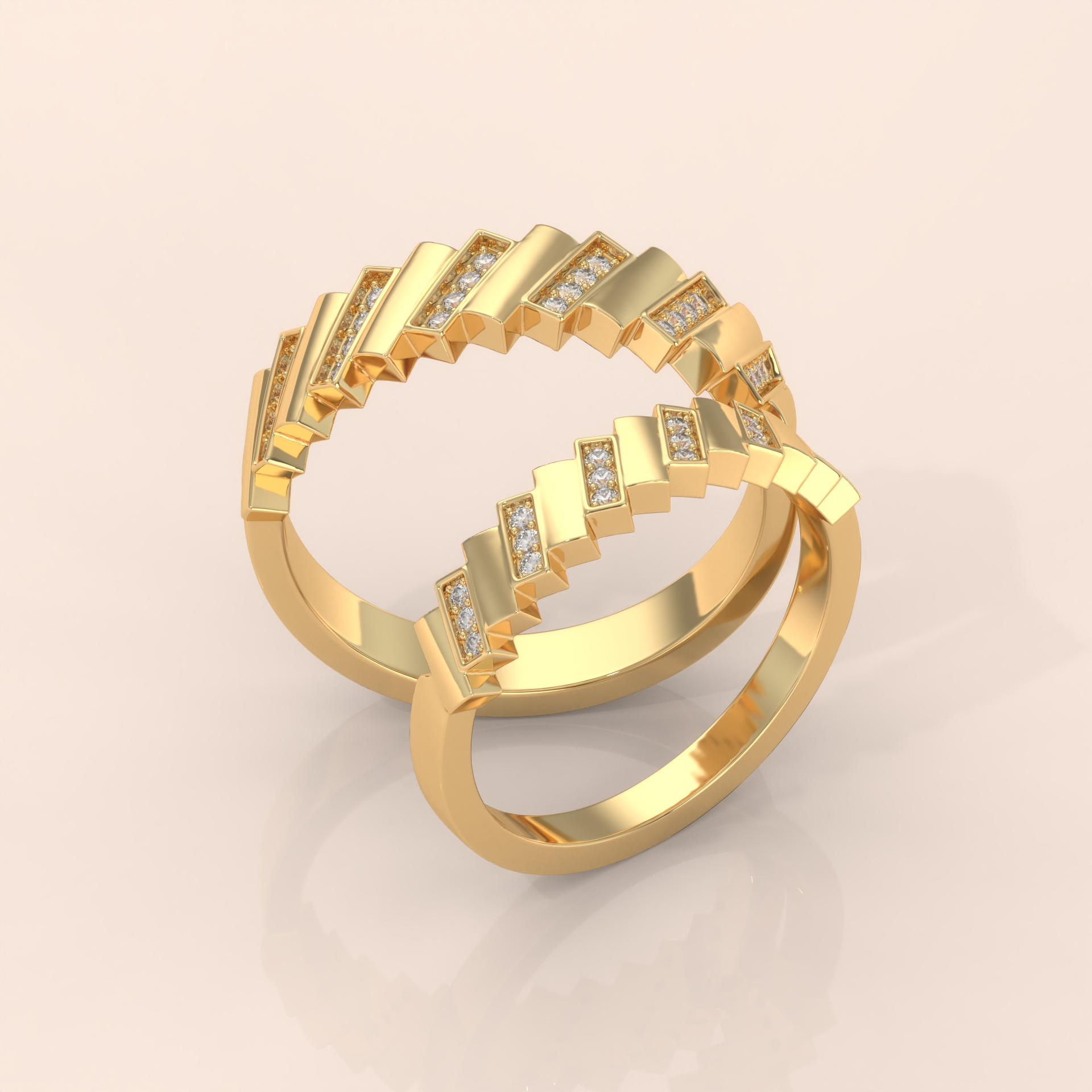 10k Gold Couple Rings – Unique Handmade Geometric Diamond Wedding Bands for Him & Her