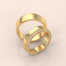 14k Gold Couple Wedding Bands – Matching Rings with Diamond Halo Detail, Minimalist Engagement or Anniversary Set (Copy)