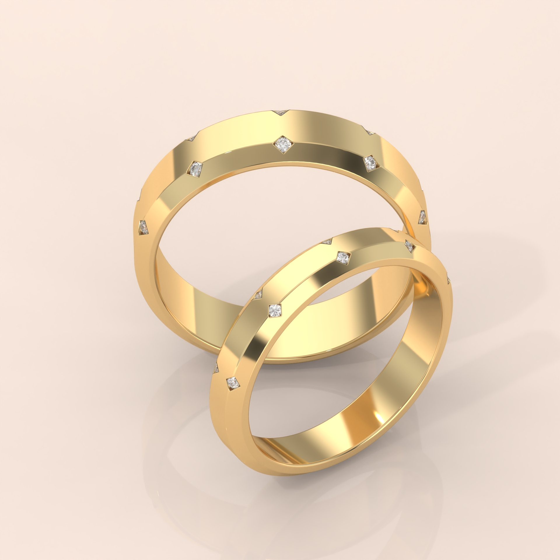 10k Gold Couple Wedding Bands – His and Hers Matching Diamond Rings, Minimalist Promise or Engagement Set