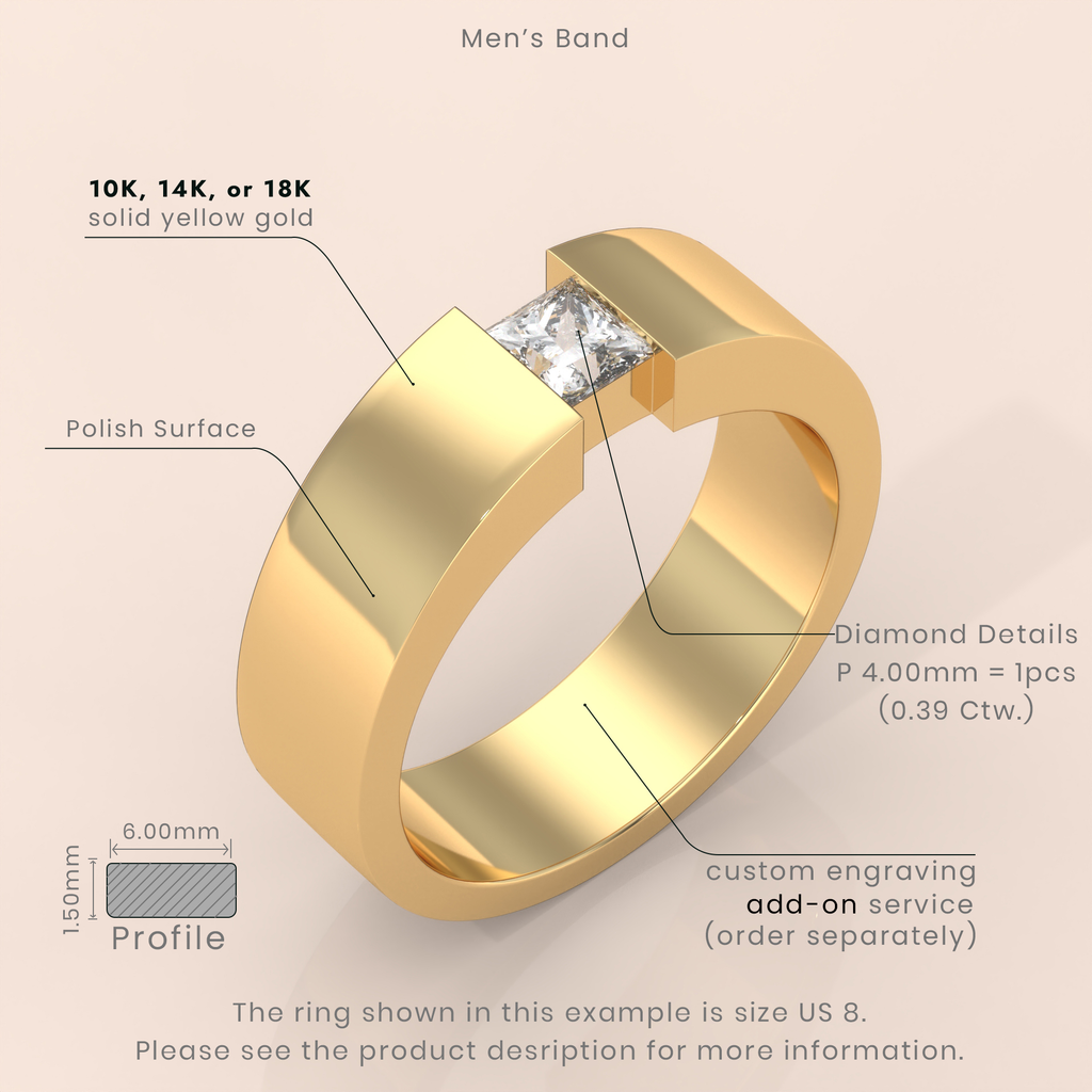 10k Gold Couple Bands – Unique His and Hers Wedding Rings with Princess Cut Diamonds and Pavé Design