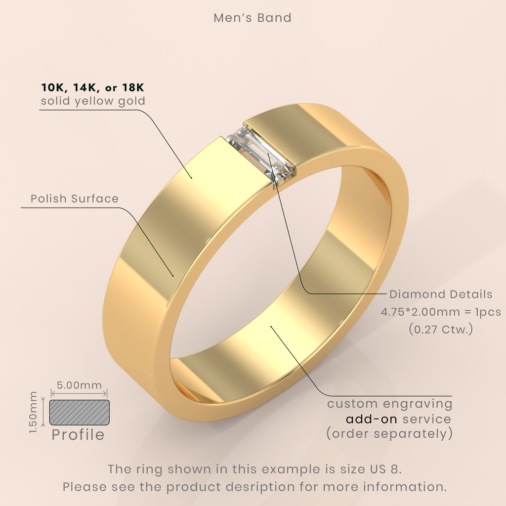 10k Gold Couple Wedding Bands – His and Hers Matching Rings with Baguette Diamonds, Elegant Anniversary Jewelry