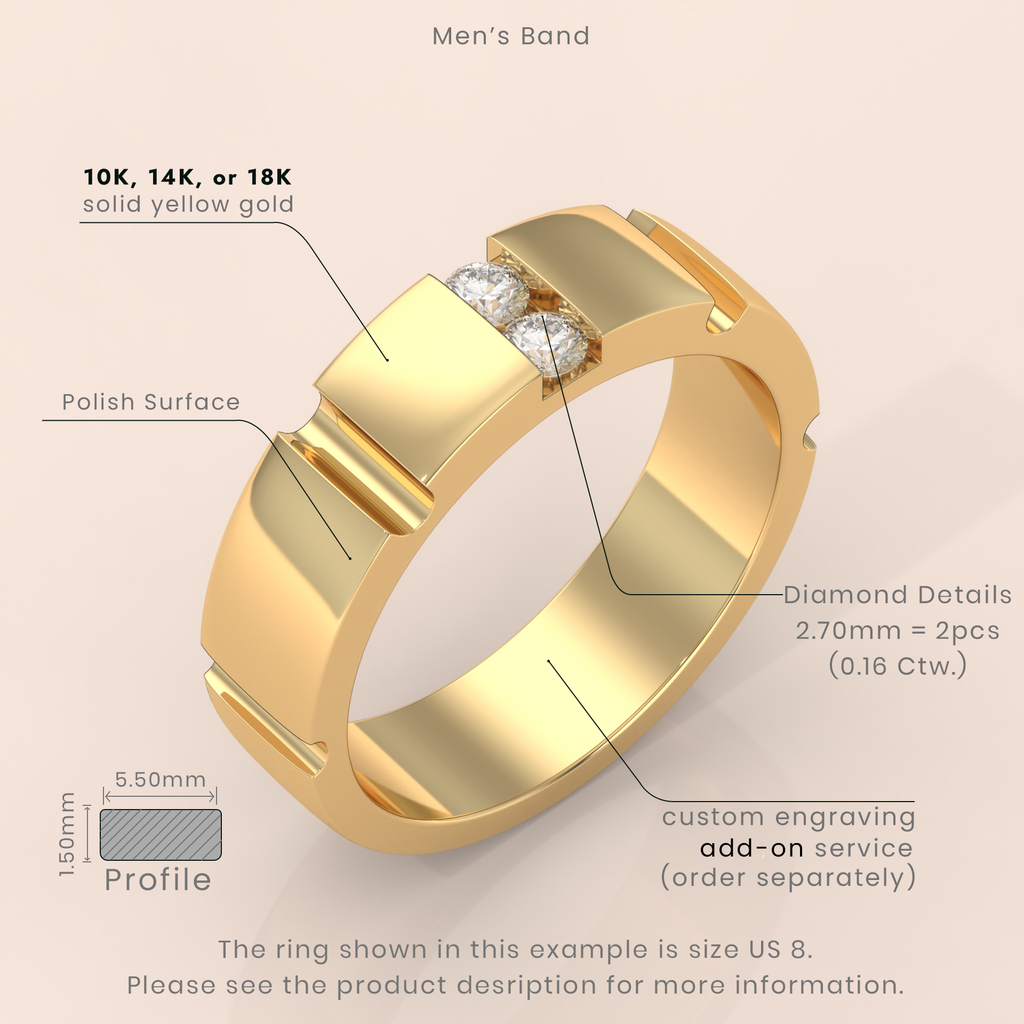 10k Gold Couple Wedding Bands – Elegant Matching Rings with Diamond Accents, Modern Geometric Anniversary or Engagement Gift