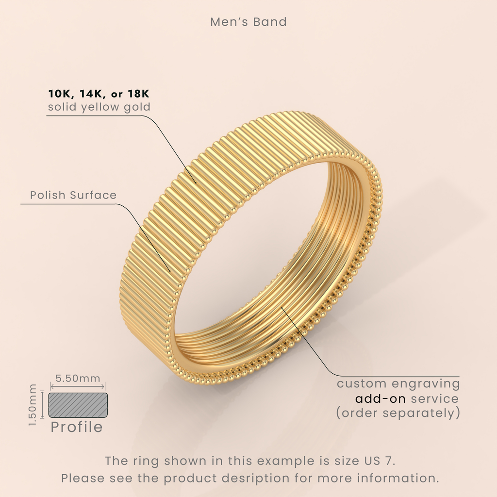 10k Gold Couple Matching Rings – Textured Wedding Bands with Distinct Beaded Edge Design