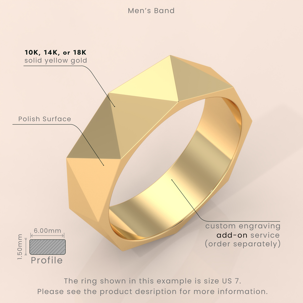 10k Gold Couple Rings – Faceted Geometric Wedding Bands with Diamond Accents, His & Hers Set