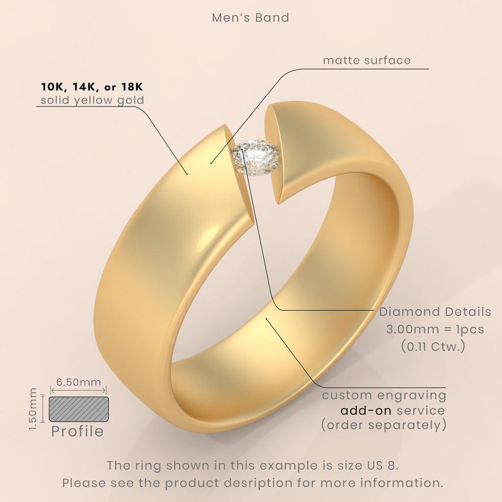 10k Gold Couple Wedding Bands – His and Hers Matching Rings with Floating Diamond, Modern Engagement Set