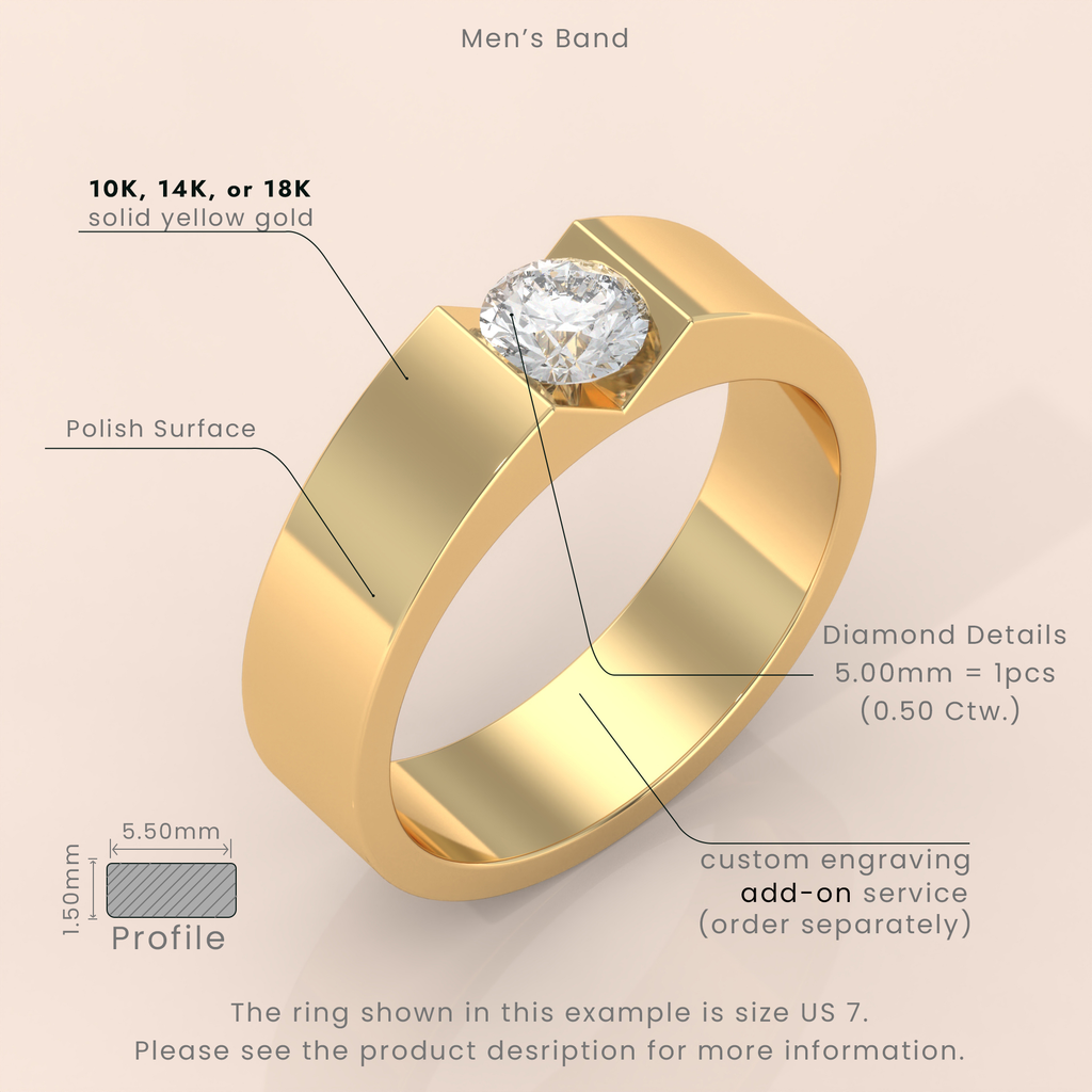 10k Gold Couple Ring Set – Matching Bands with Solitaire Diamond, Ideal Wedding or Engagement Gift for Couples
