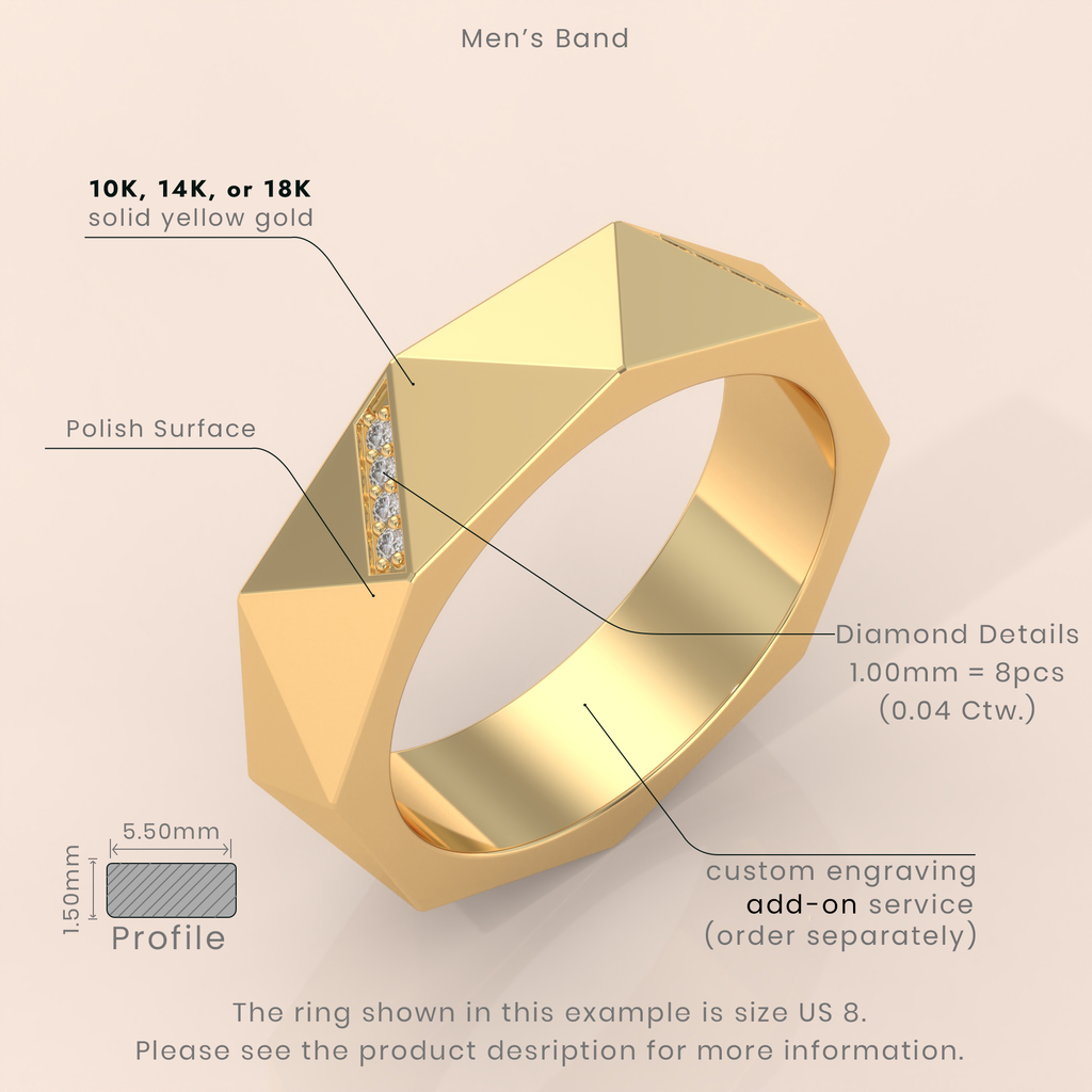 14k Gold Couple Rings Set – Modern Geometric Men’s Band & Solitaire Diamond Women’s Ring, Unique Engagement and Wedding Set (Copy)