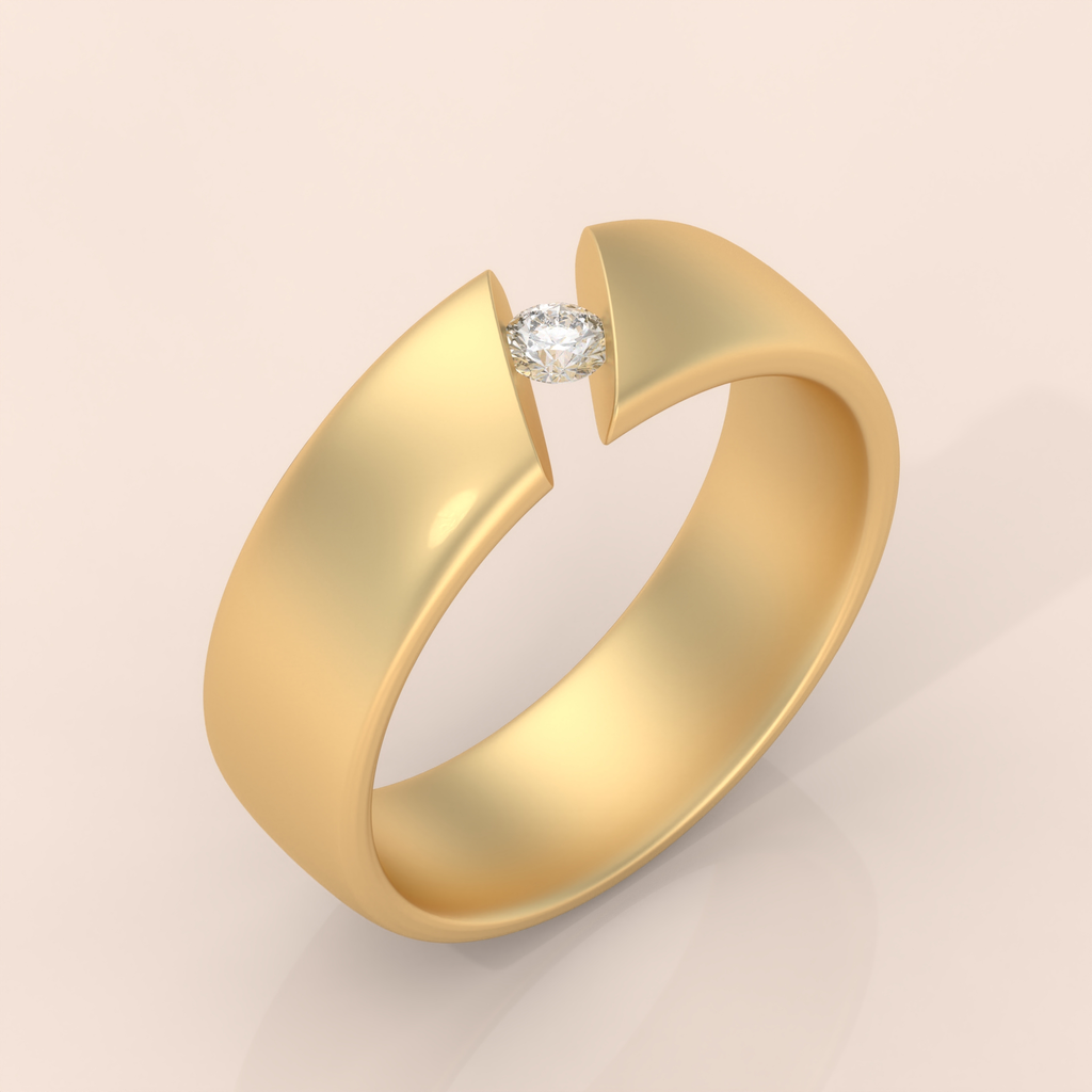 14k Gold Couple Wedding Bands – His and Hers Matching Rings with Floating Diamond, Modern Engagement Set (Copy)
