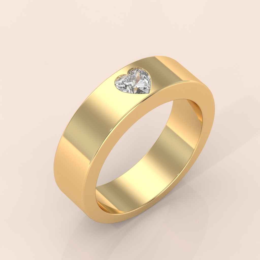 10k Gold Couple Rings – Heart Diamond Matching Wedding Bands, Romantic Engagement or Promise Ring Set