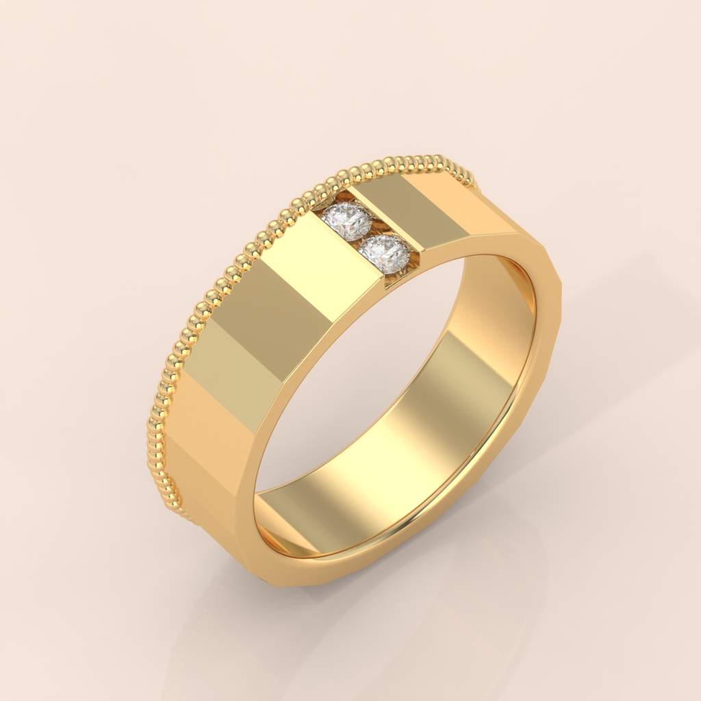 10k Gold Couple Rings – Geometric Matching Wedding Bands with Diamond Accents, Modern Anniversary Gift Set