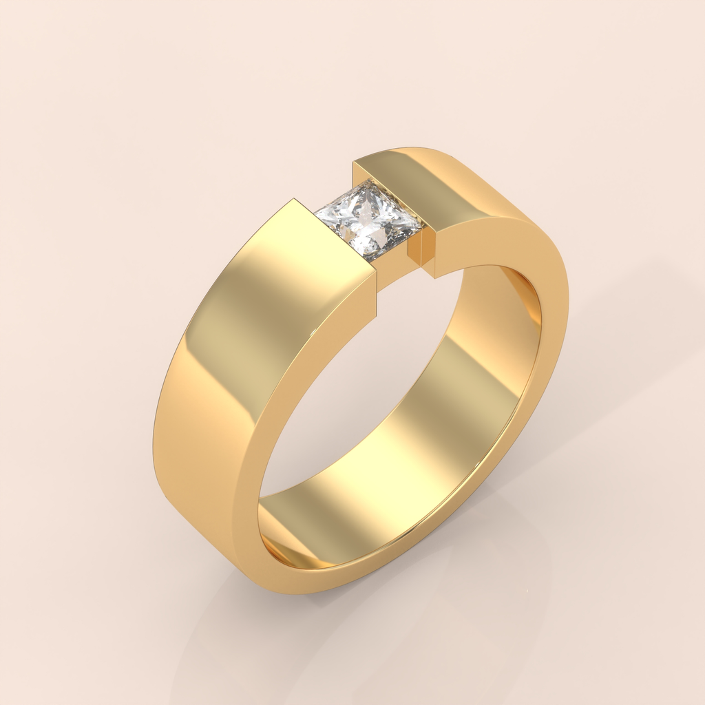 10k Gold Couple Bands – Unique His and Hers Wedding Rings with Princess Cut Diamonds and Pavé Design
